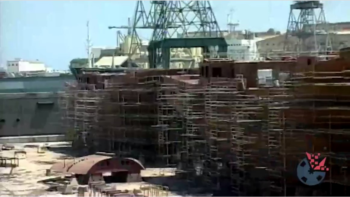 Malta Drydocks. Still taken from The rise and fall of Malta’s once mighty naval shipyards, on Malta Audio Visual Memories